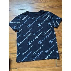 Champion Boys Short Sleeve Logo Tee Shirt Black Size 6